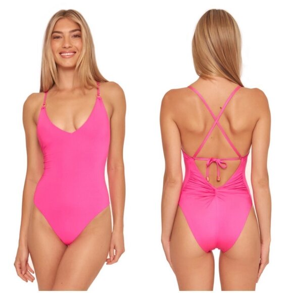 💕TRINA TURK💕 Monaco Convertible One Piece Swimsuit ~ Pitaya Pink 4 NWT - Picture 2 of 12